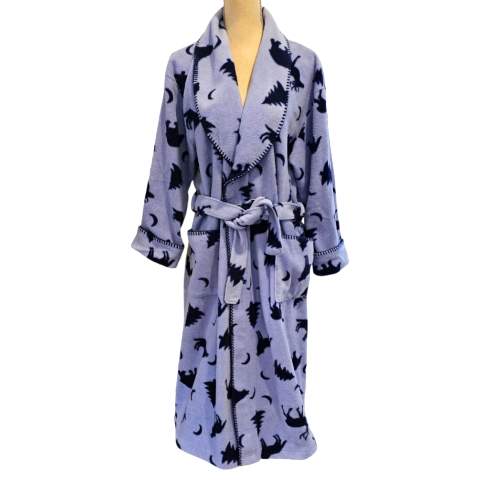 EUC Vintage Amanda Stewart Country Blue Moons Trees & Animals Fleece Robe